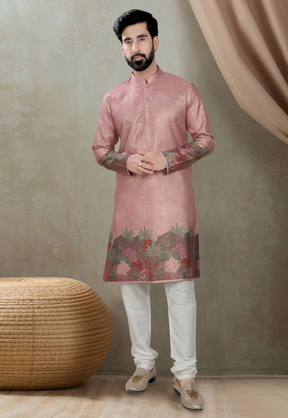 Pink Silk Kurta Pajama 310813