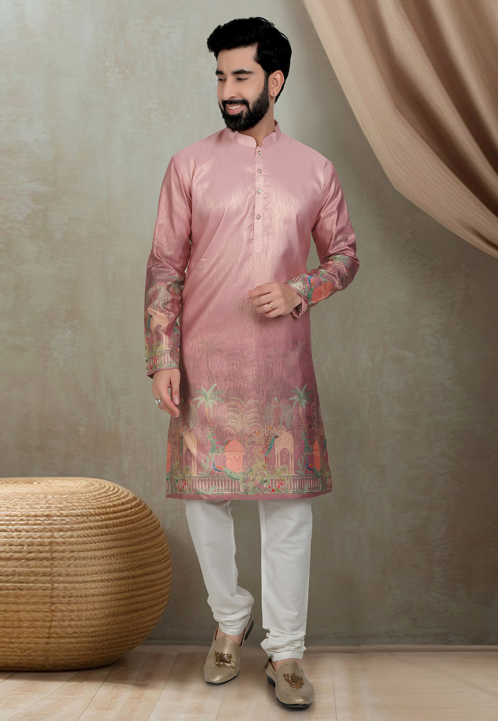 Pink Silk Kurta Pajama 310814