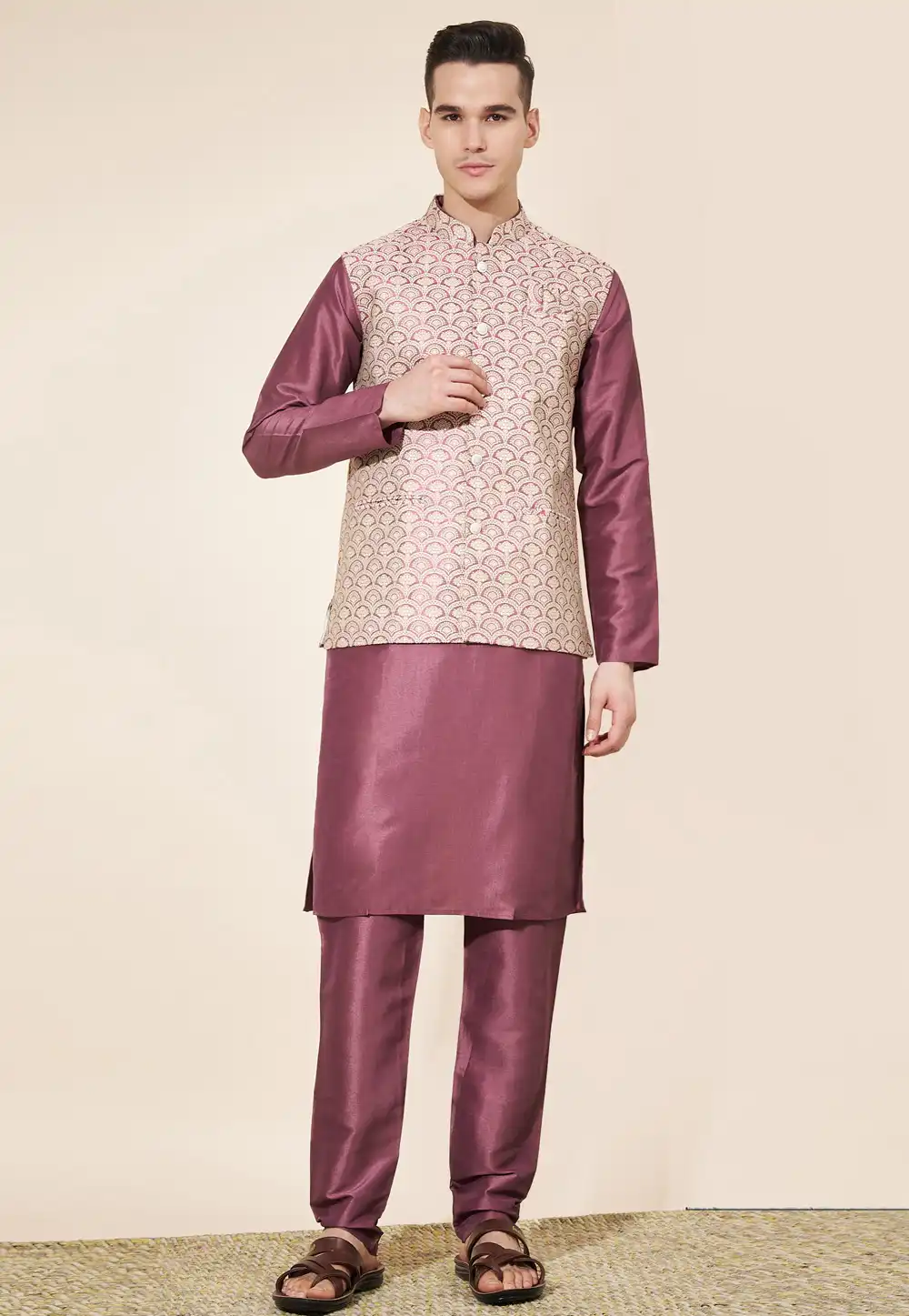 Pink Silk Kurta Pajama With Jacket 287884