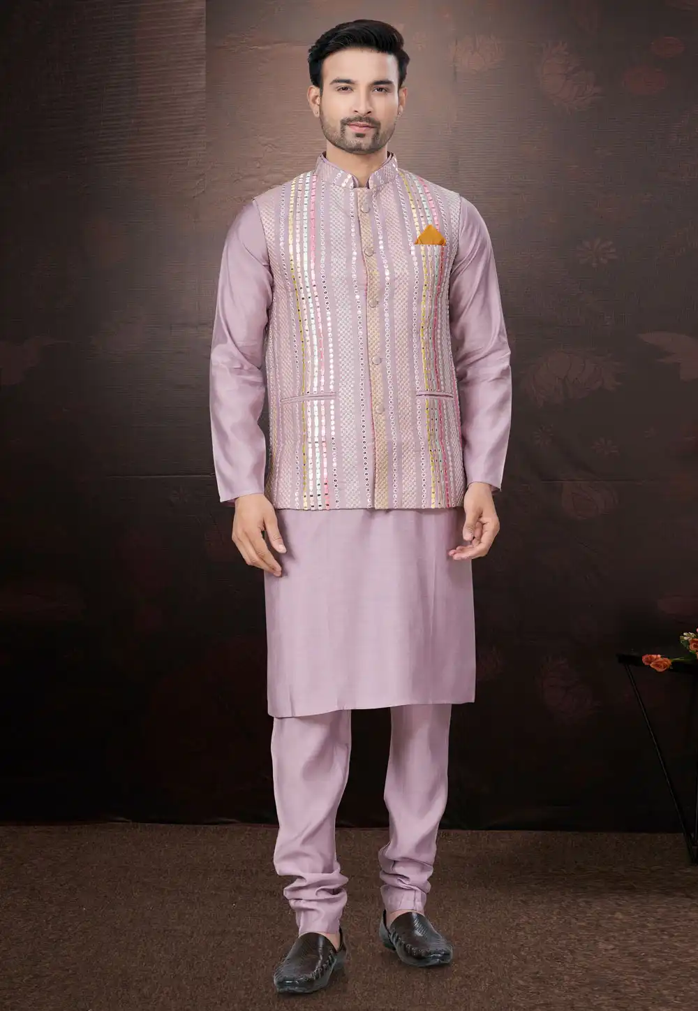 Pink Silk Kurta Pajama With Jacket 291314