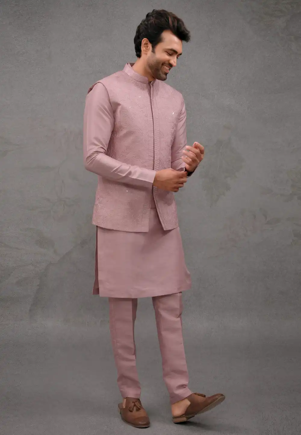 Pink Silk Kurta Pajama With Jacket 293923