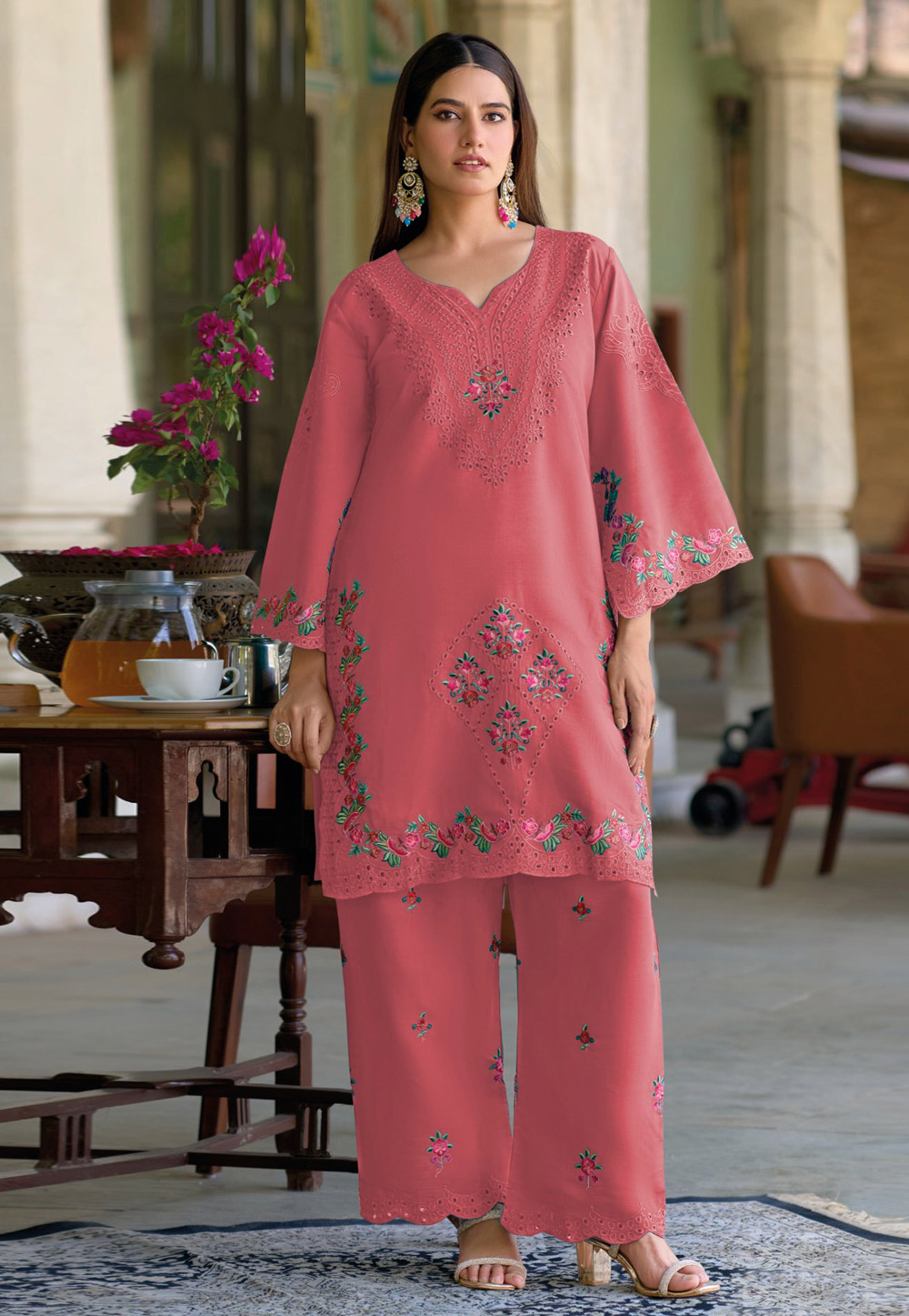 Pink Silk Kurta Set With Palazzo 309580