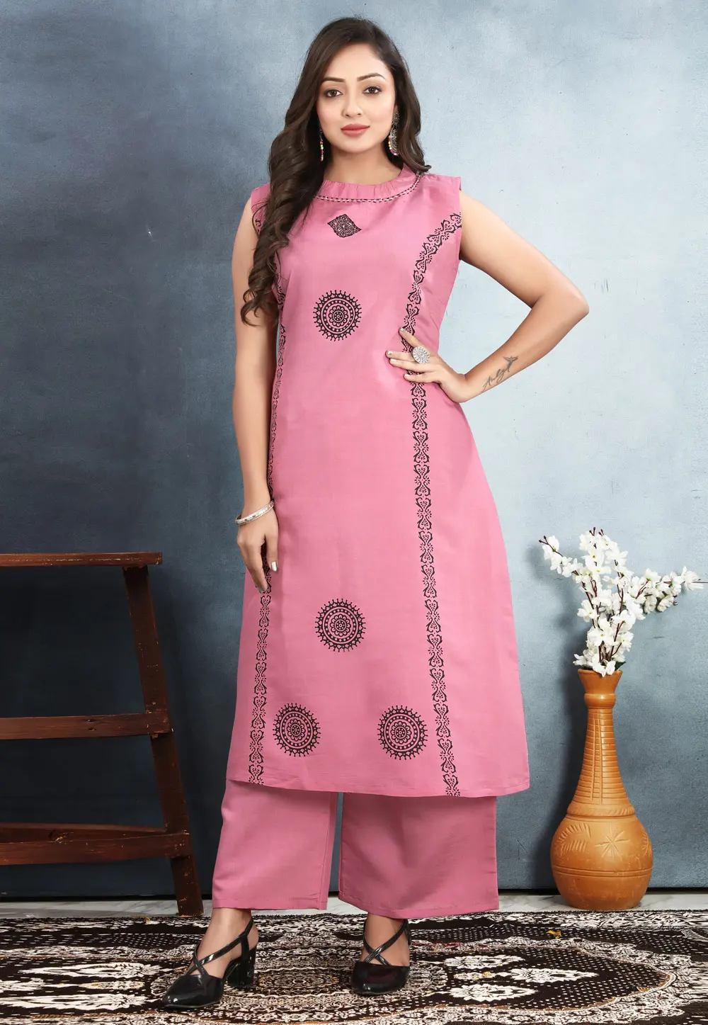 Pink Silk Kurta Set With Palazzo 301071