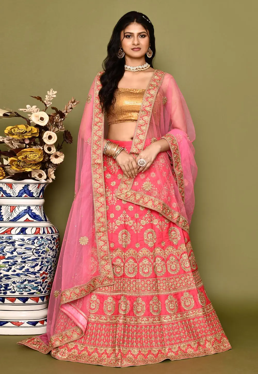 Pink Silk Lehenga Choli 295788