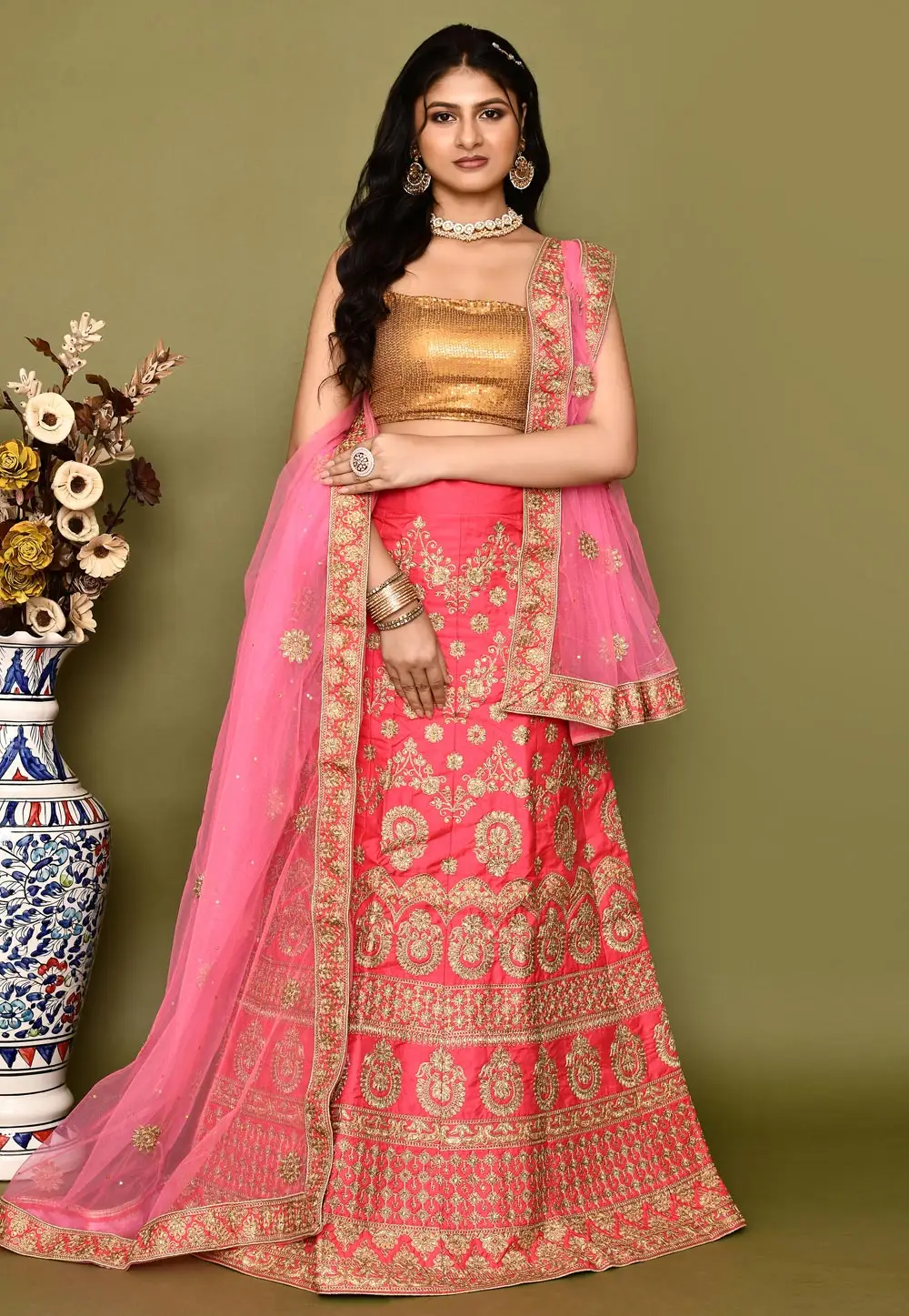 Pink Silk Lehenga Choli 295790