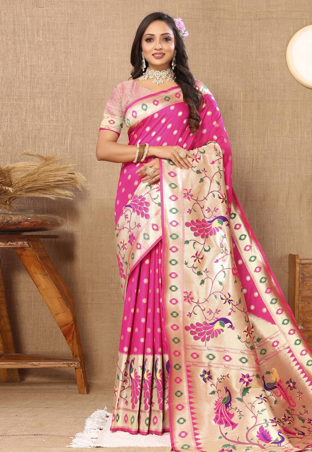 Pink Silk Paithani Saree 284192