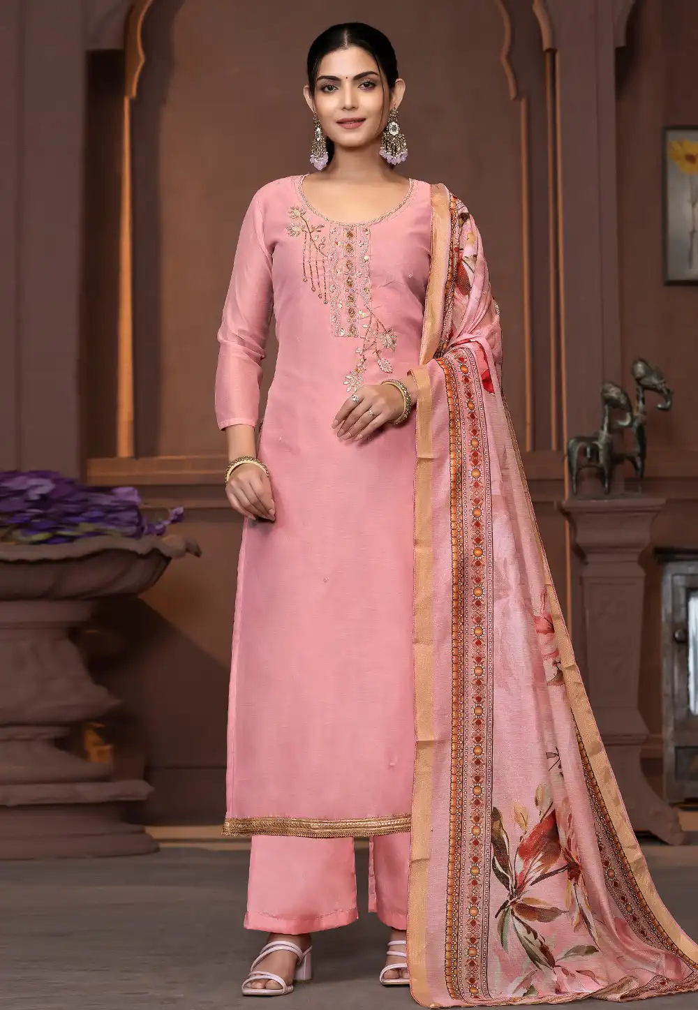 Pink Silk Palazzo Suit 294246