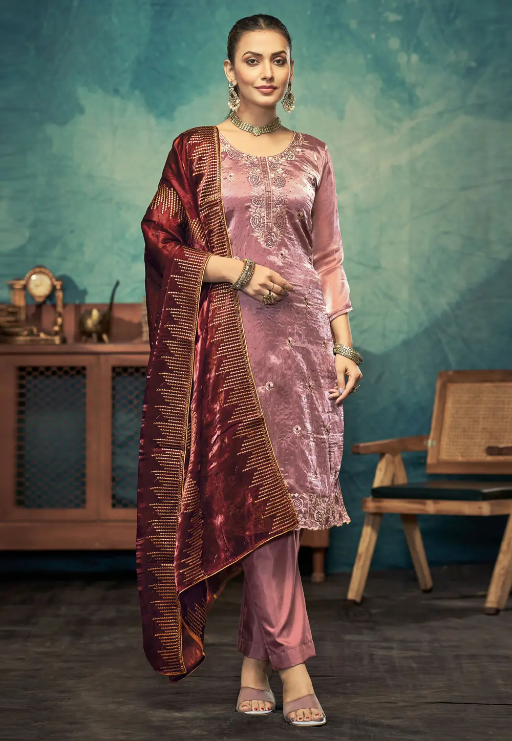 Pink Silk Pant Style Suit 300869