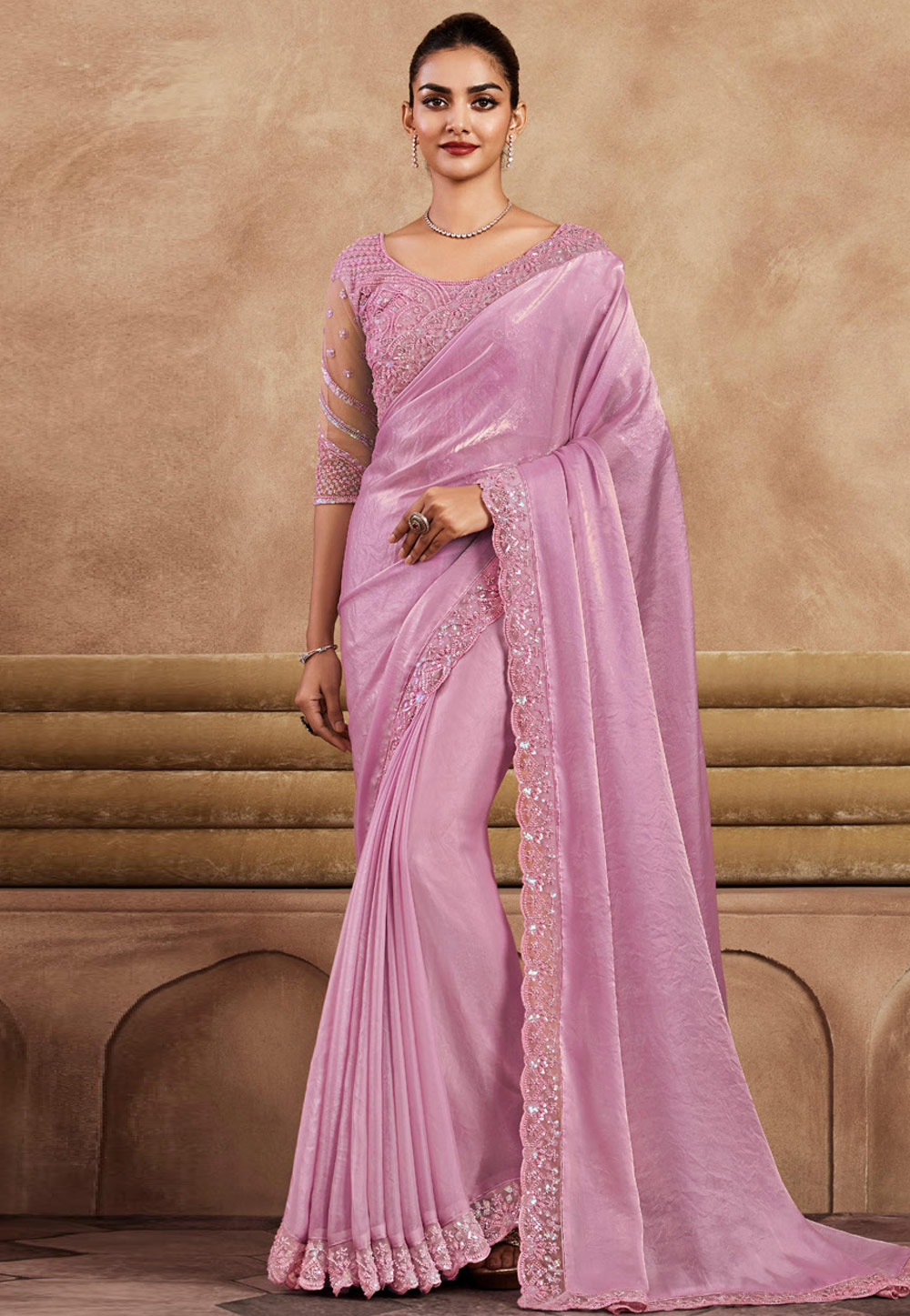 Pink Silk Party Wear Saree 284637
