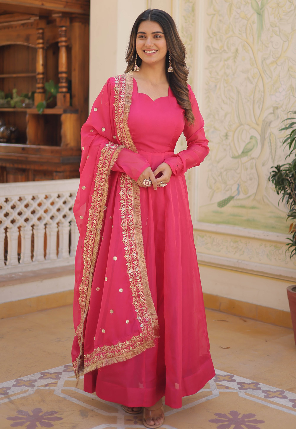 Pink Silk Readymade Anarkali Suit 283721