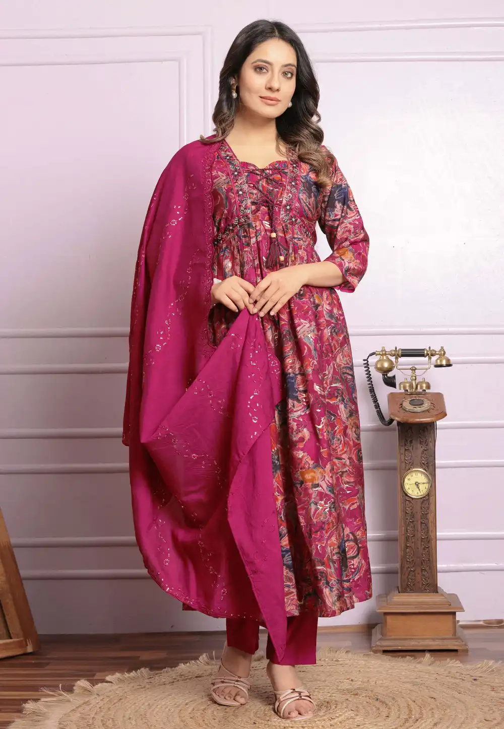 Pink Silk Readymade Anarkali Suit 289143