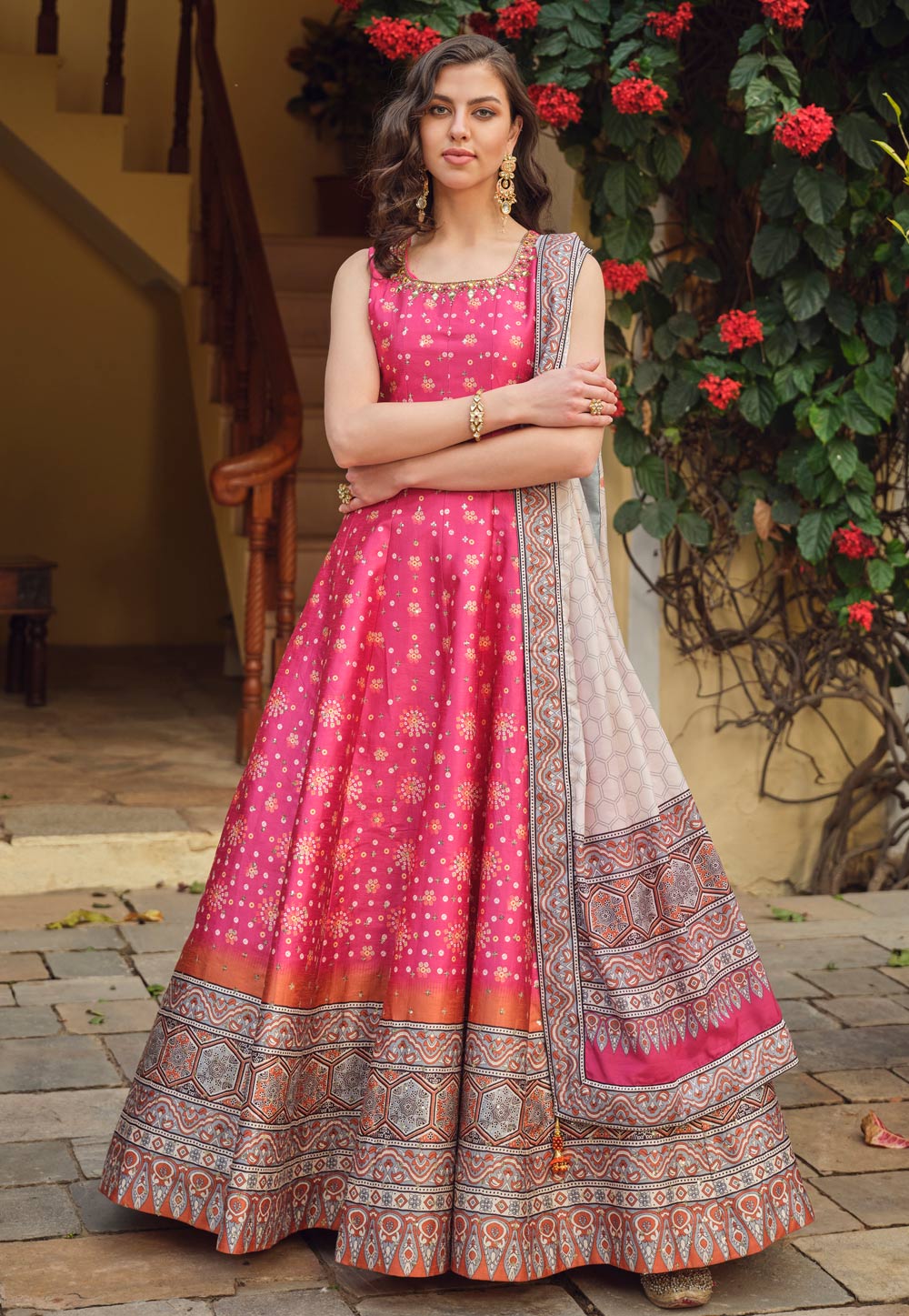 Pink Silk Readymade Anarkali Suit 283048