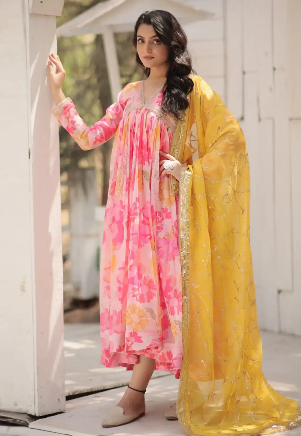 Pink Silk Readymade Long Anarkali Suit 289195