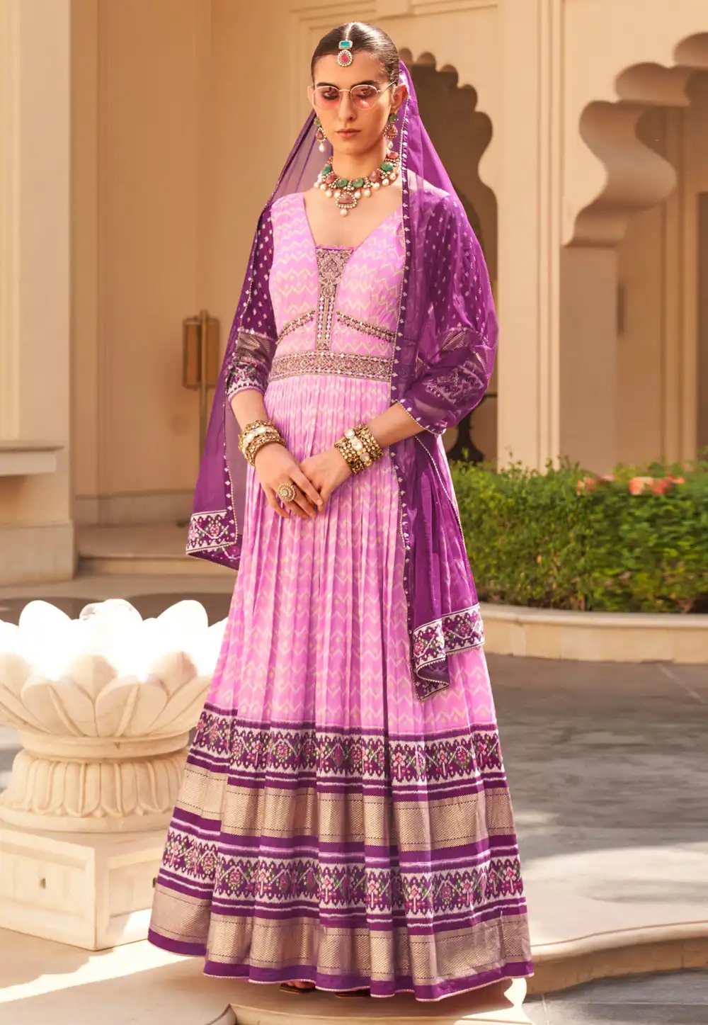 Pink Silk Readymade Long Anarkali Suit 288785