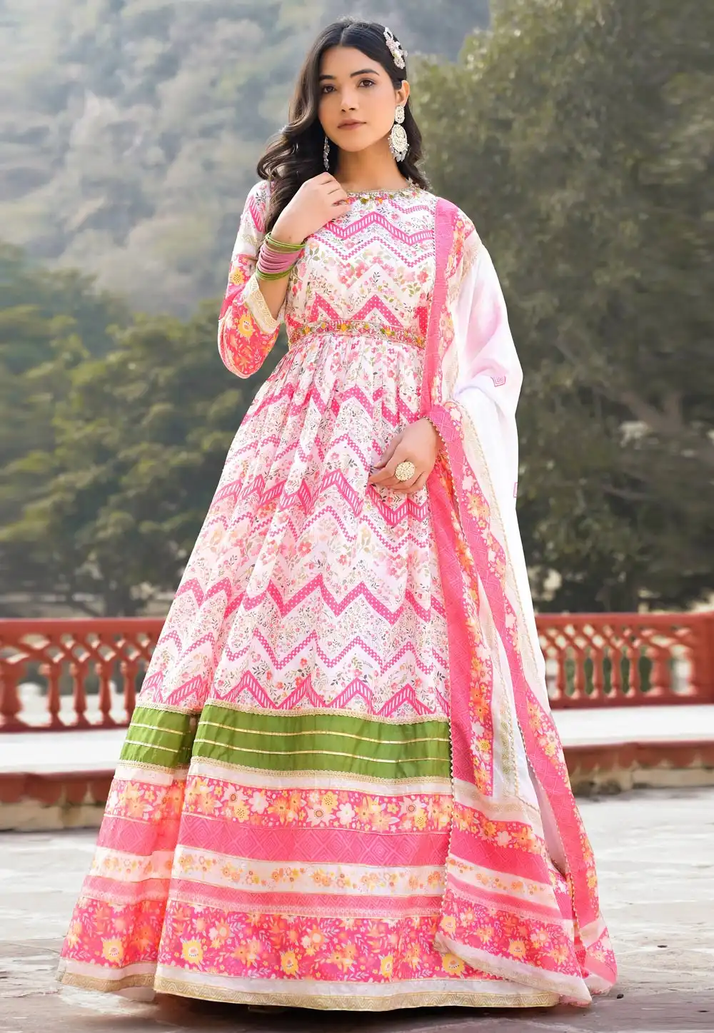 Pink Silk Readymade Long Anarkali Suit 293467