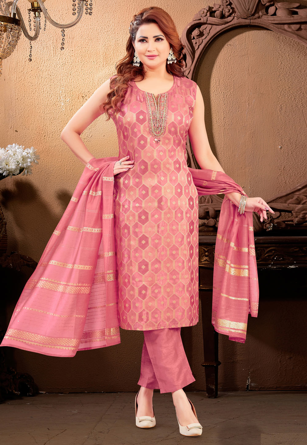 Pink Silk Readymade Pakistani Suit 305858