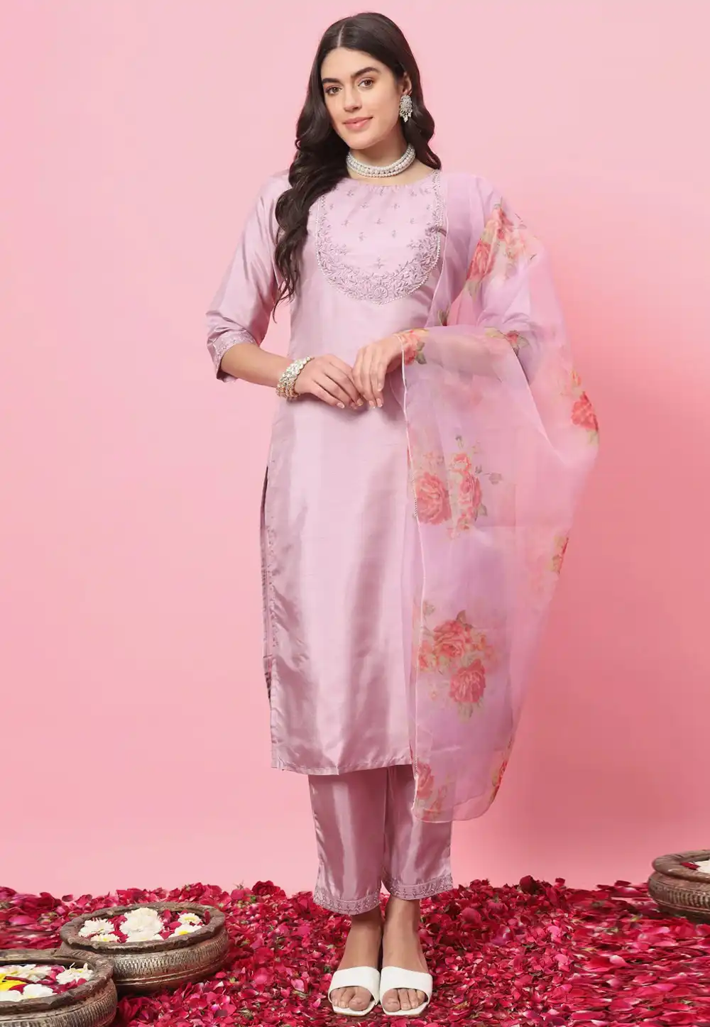 Pink Silk Readymade Pakistani Suit 289368