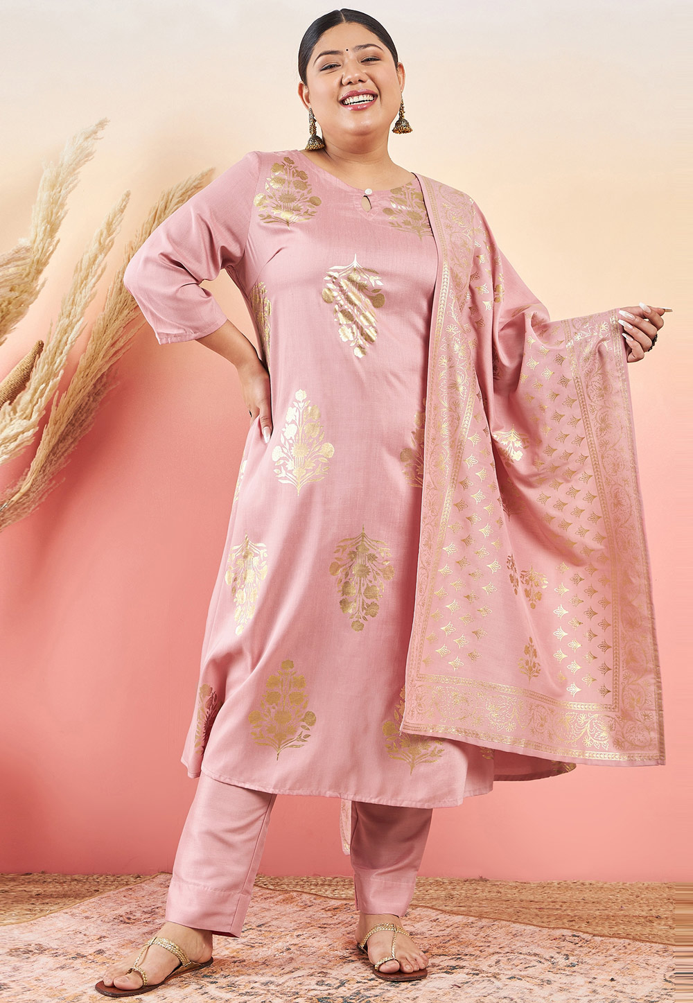 Pink Silk Readymade Pakistani Suit 305119