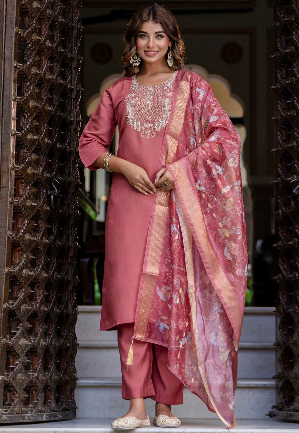 Pink Silk Readymade Pakistani Suit 309268