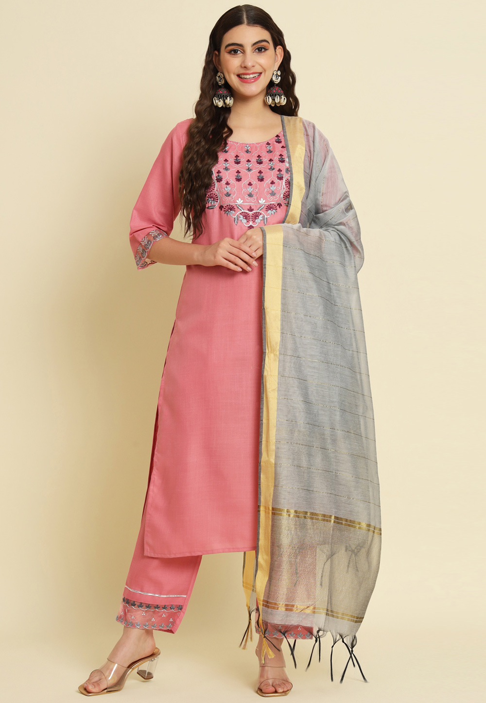 Pink Silk Readymade Pakistani Suit 310179
