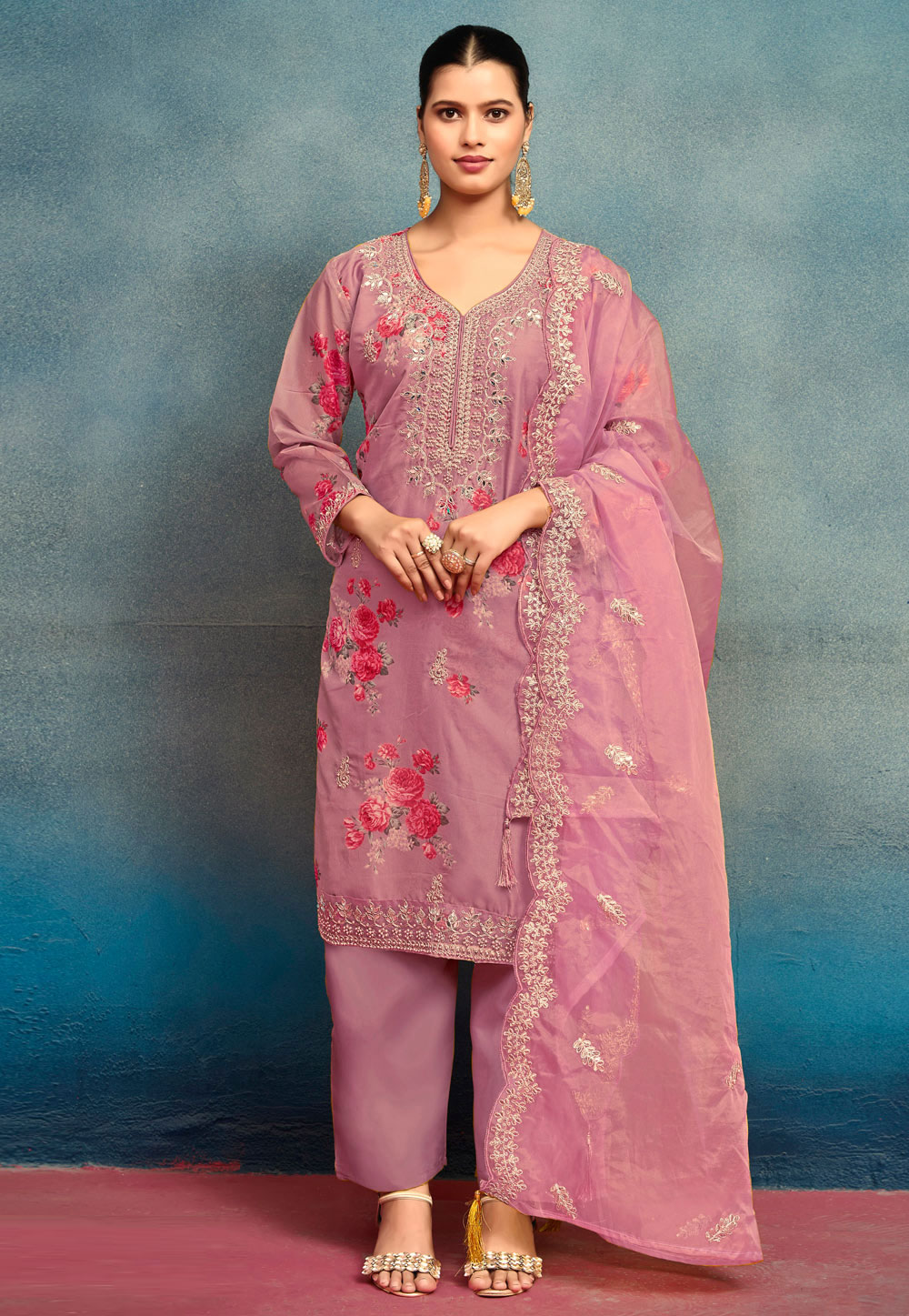 Pink Silk Readymade Pakistani Suit 309730