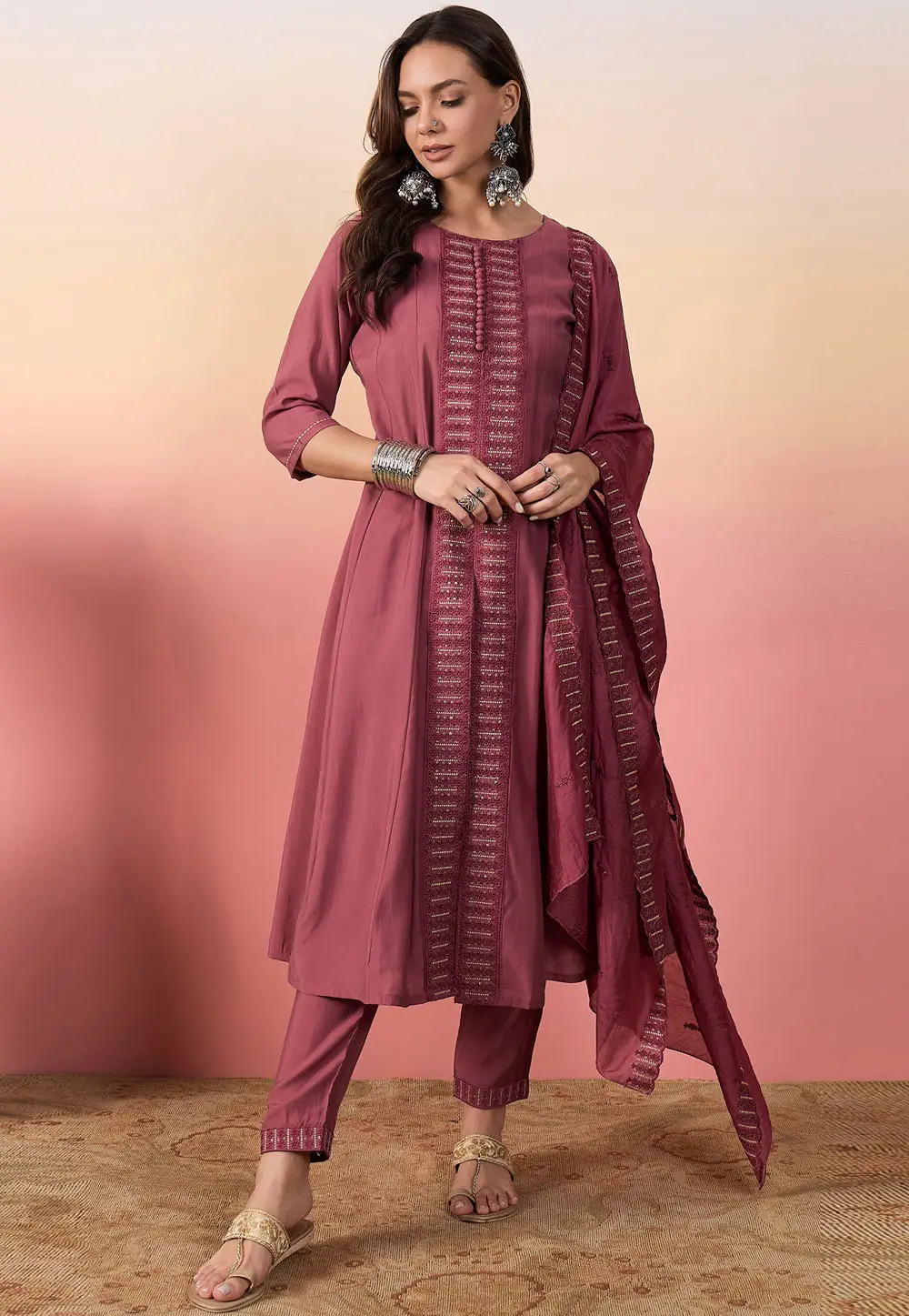 Pink Silk Readymade Pakistani Suit 296549