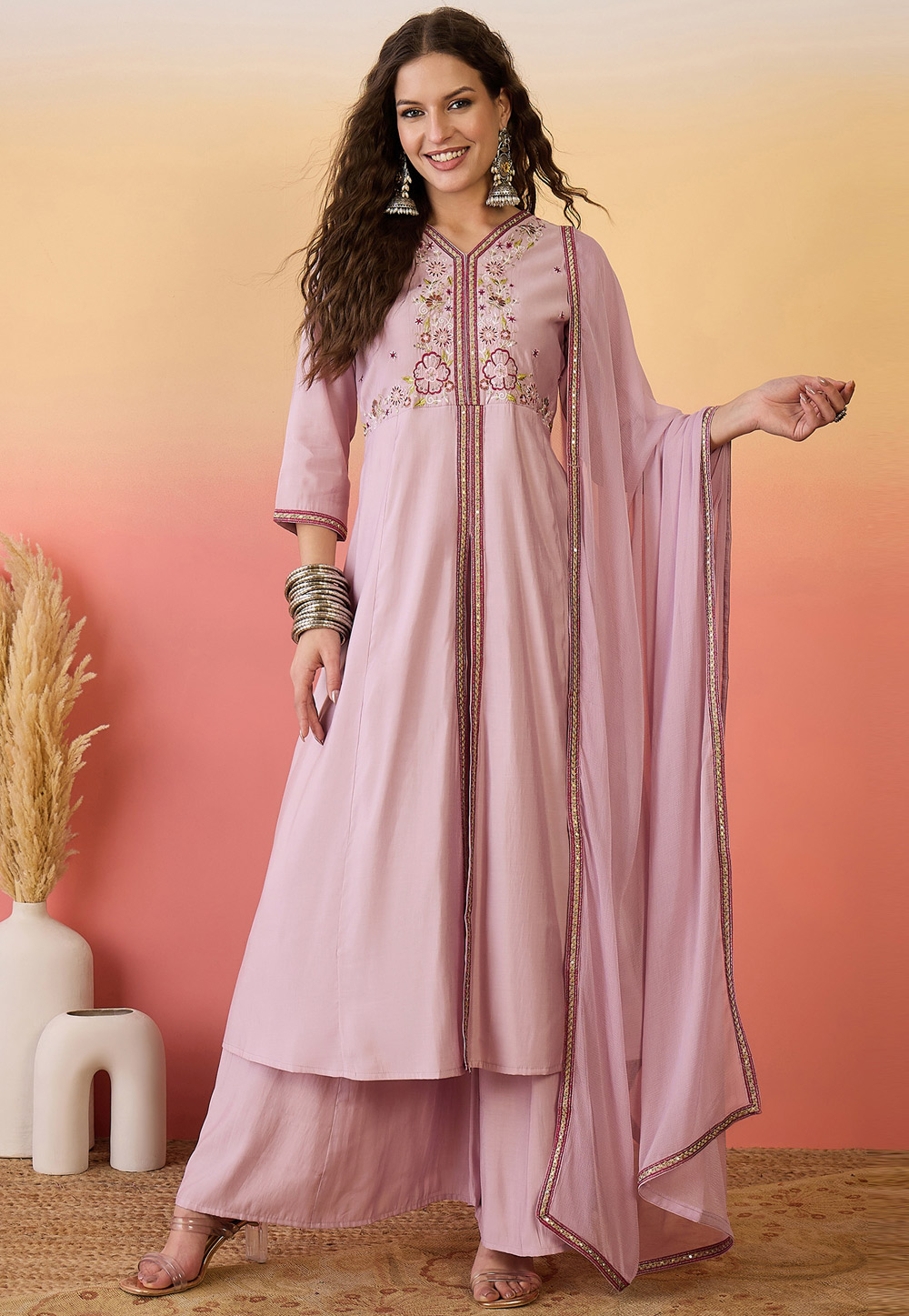 Pink Silk Readymade Pakistani Suit 309155