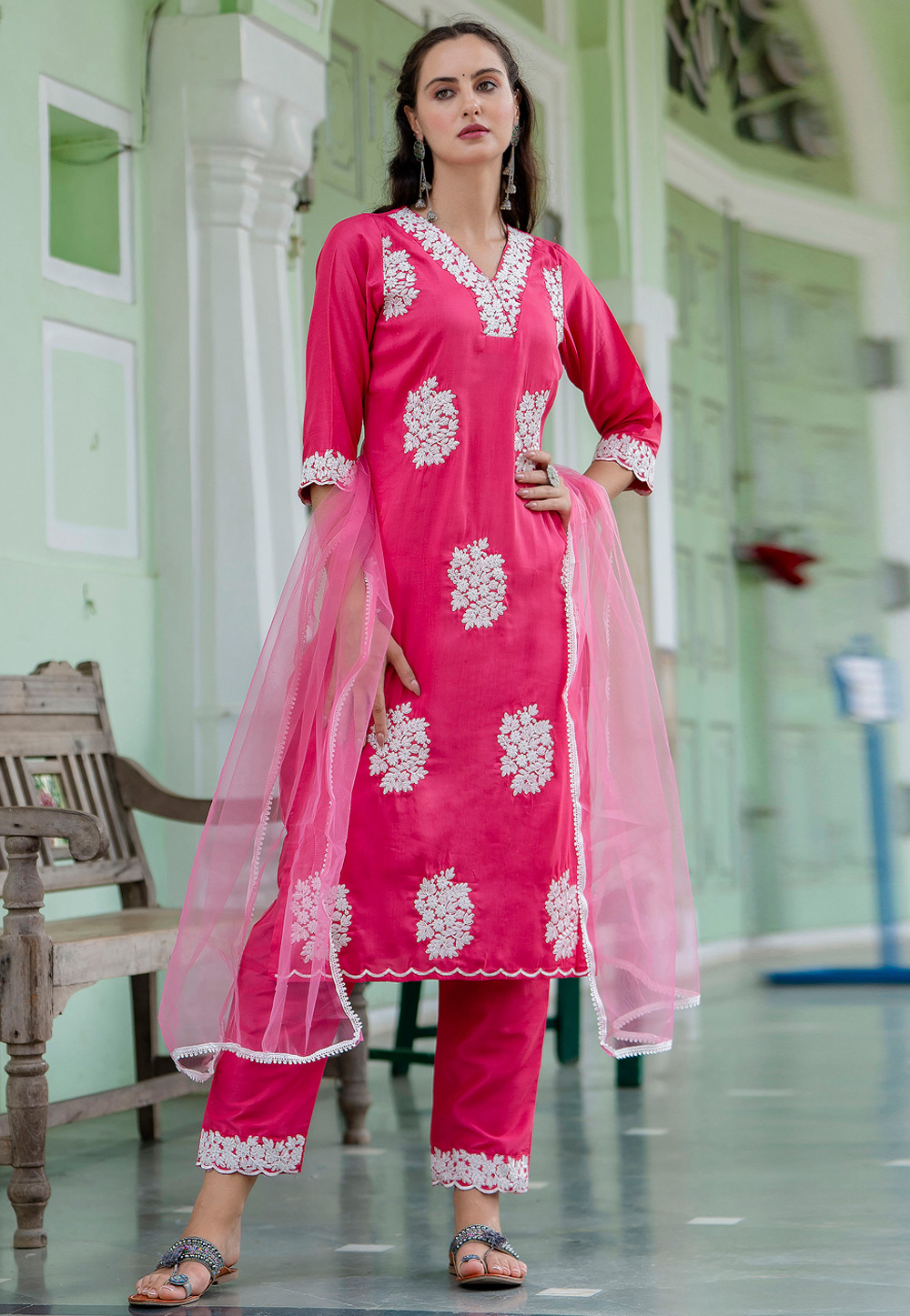 Pink Silk Readymade Pakistani Suit 310032