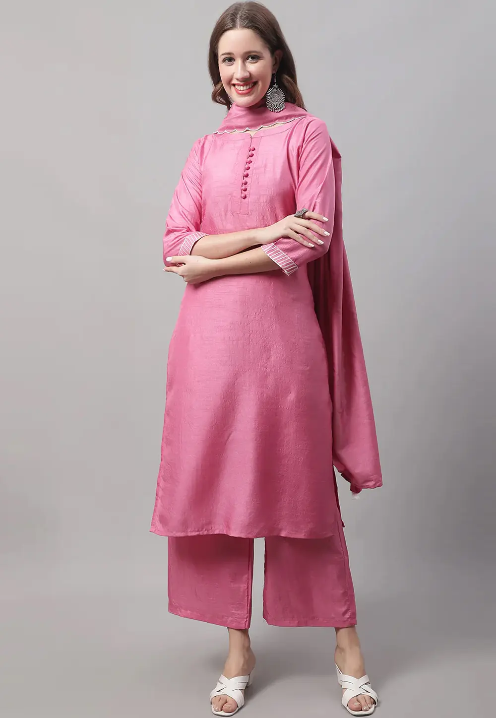 Pink Silk Readymade Palazzo Suit 298151