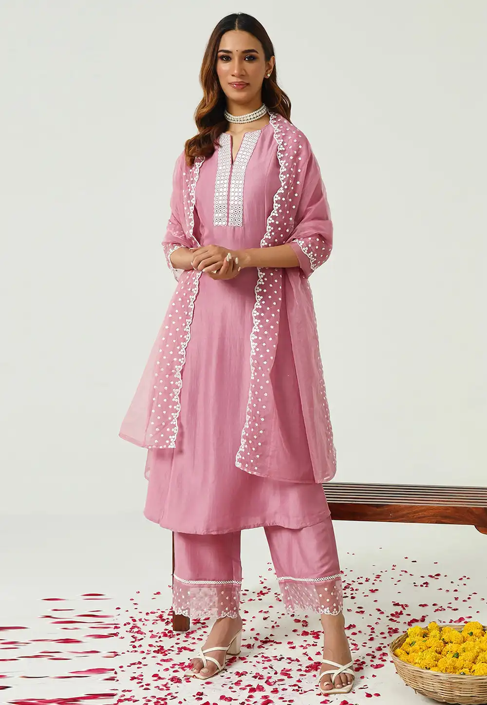 Pink Silk Readymade Palazzo Suit 293093