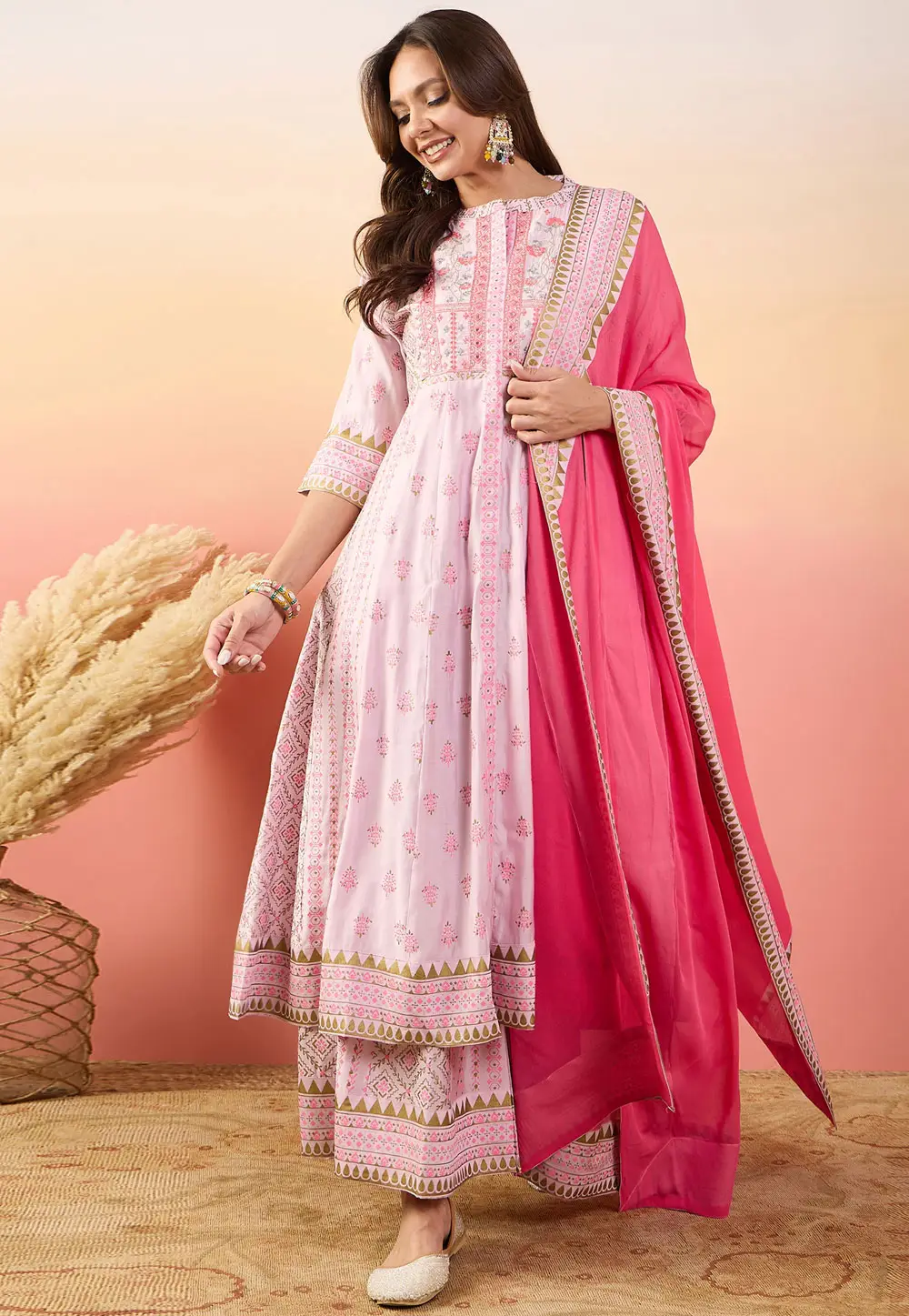 Pink Silk Readymade Palazzo Suit 296556