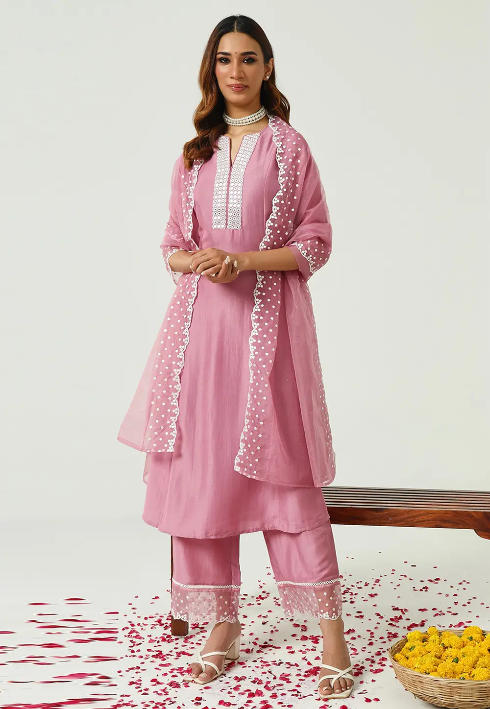 Pink Silk Readymade Palazzo Suit 297057