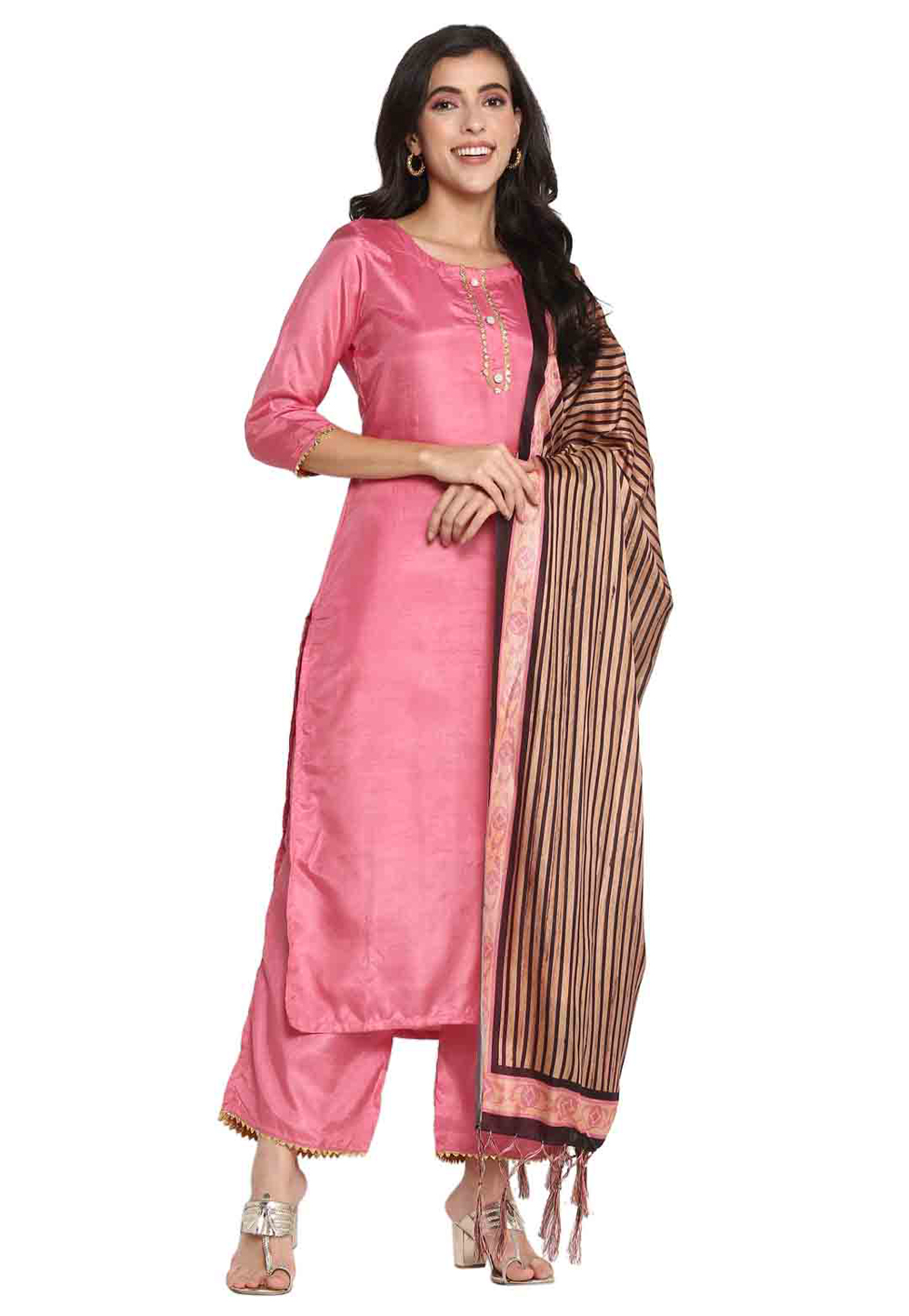 Pink Silk Readymade Palazzo Suit 280800