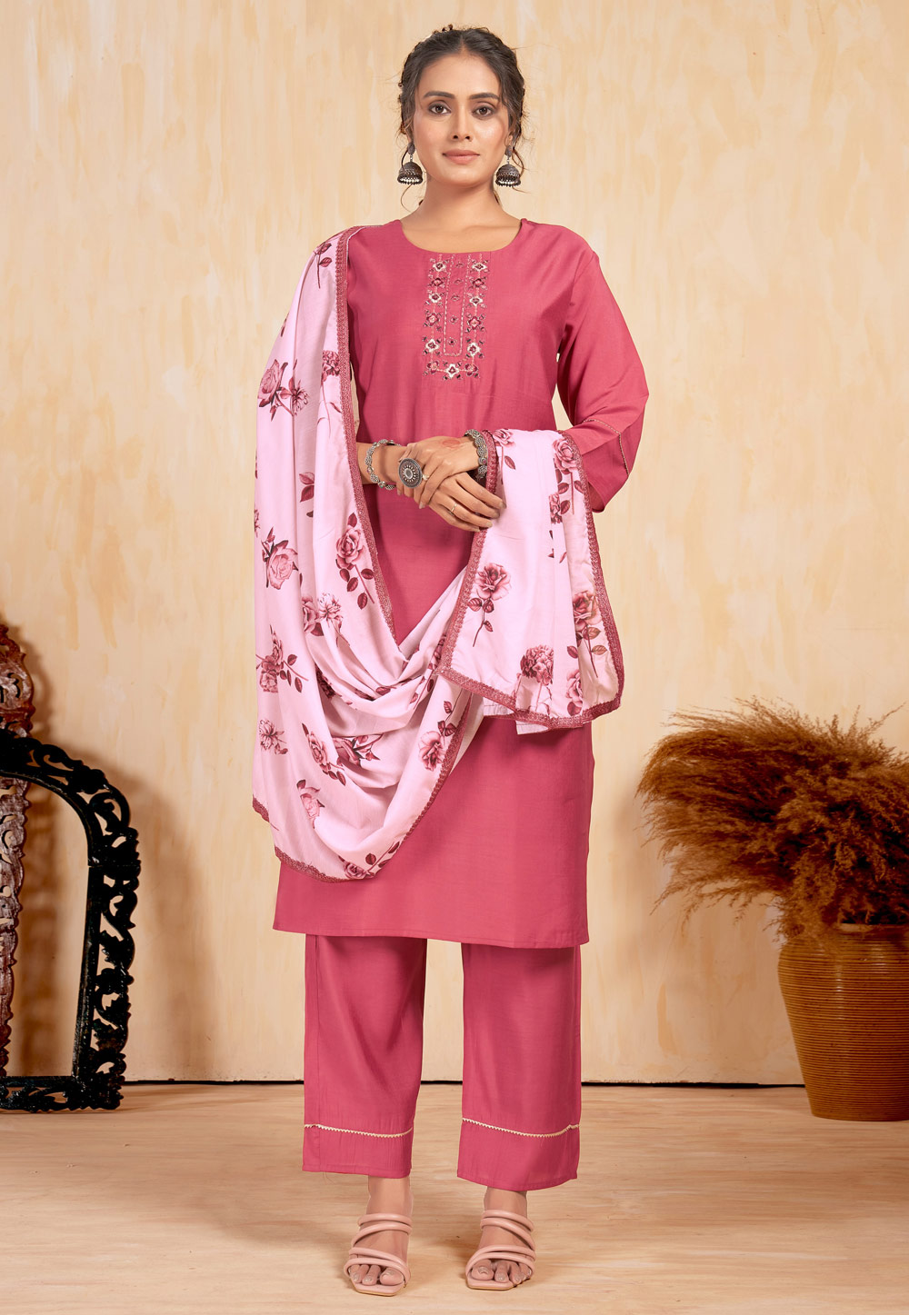 Pink Silk Readymade Pant Style Suit 284665