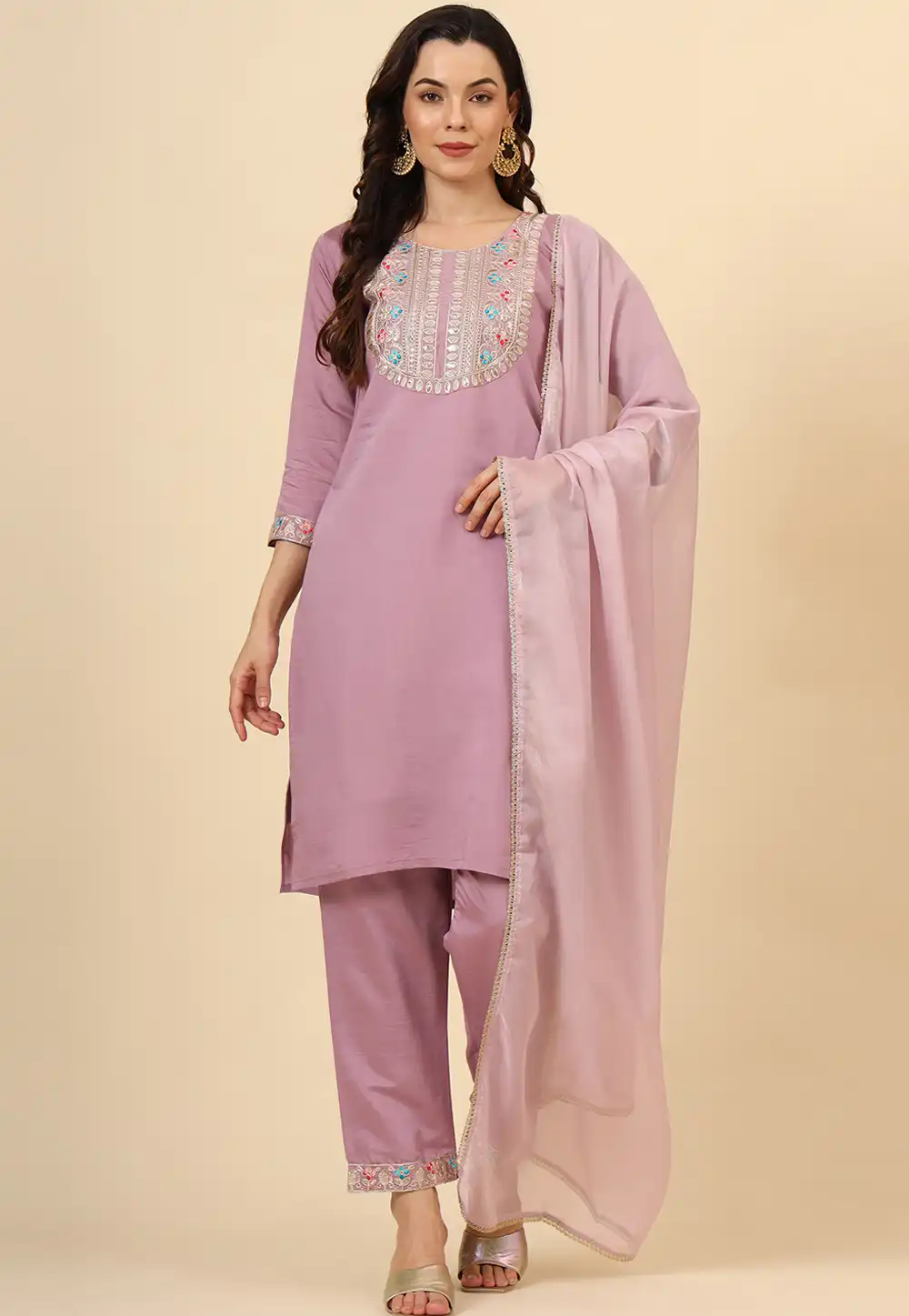 Pink Silk Readymade Pant Style Suit 293445