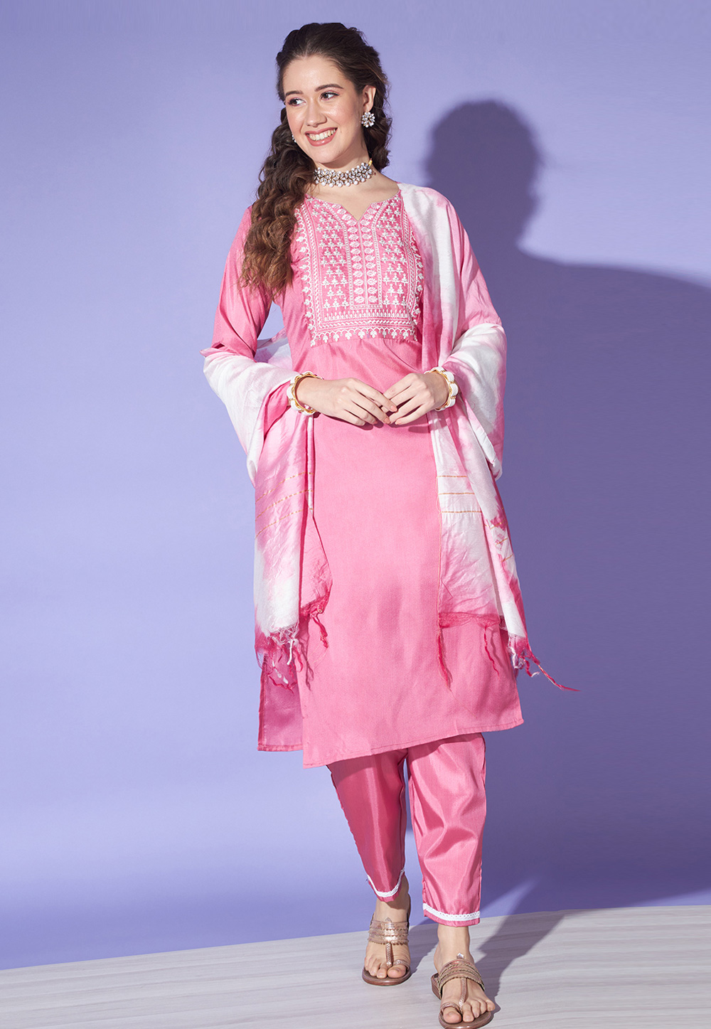 Pink Silk Readymade Pant Style Suit 278417