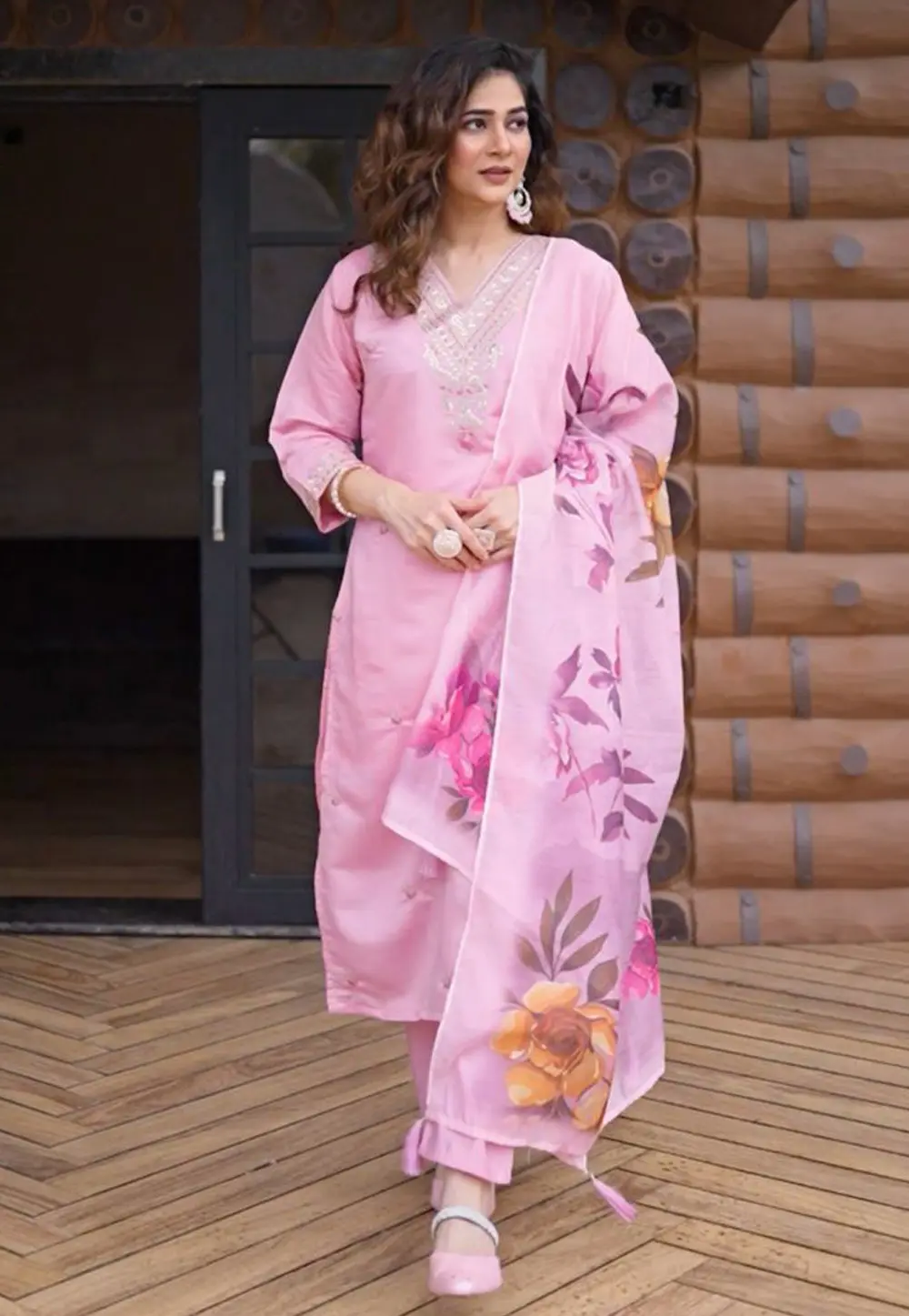 Pink Silk Readymade Pant Style Suit 303583