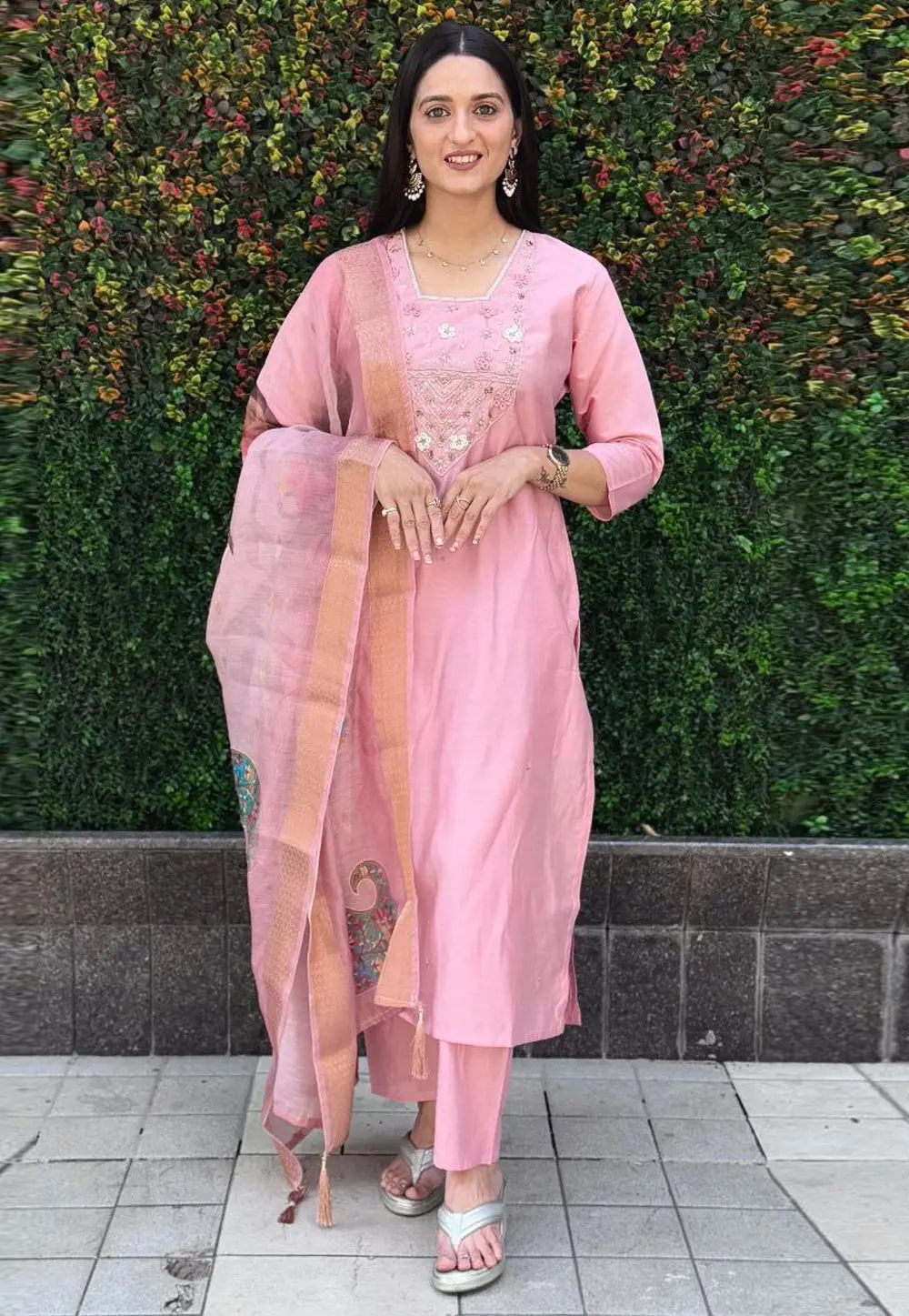 Pink Silk Readymade Pant Style Suit 303695