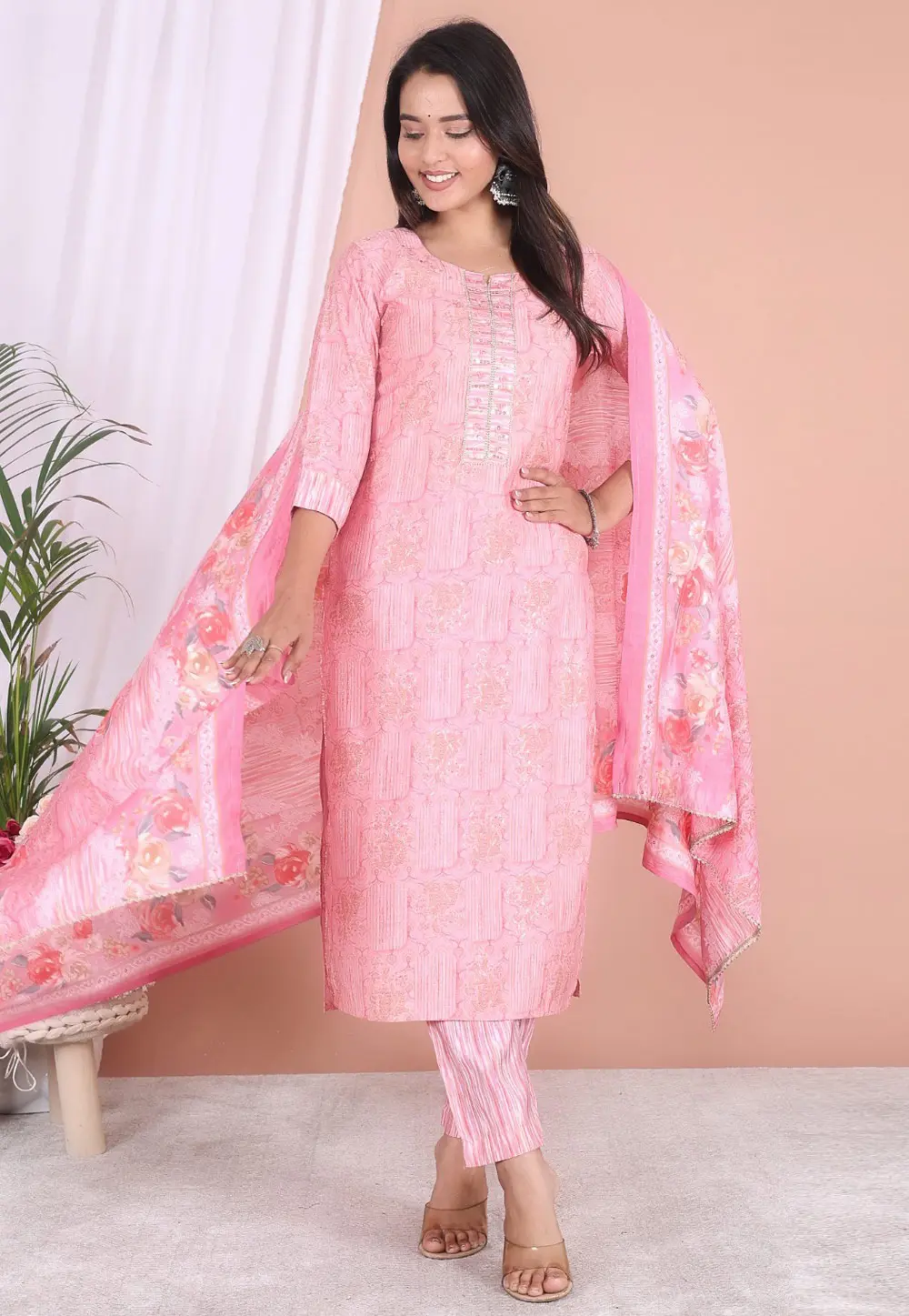 Pink Silk Readymade Pant Style Suit 304620