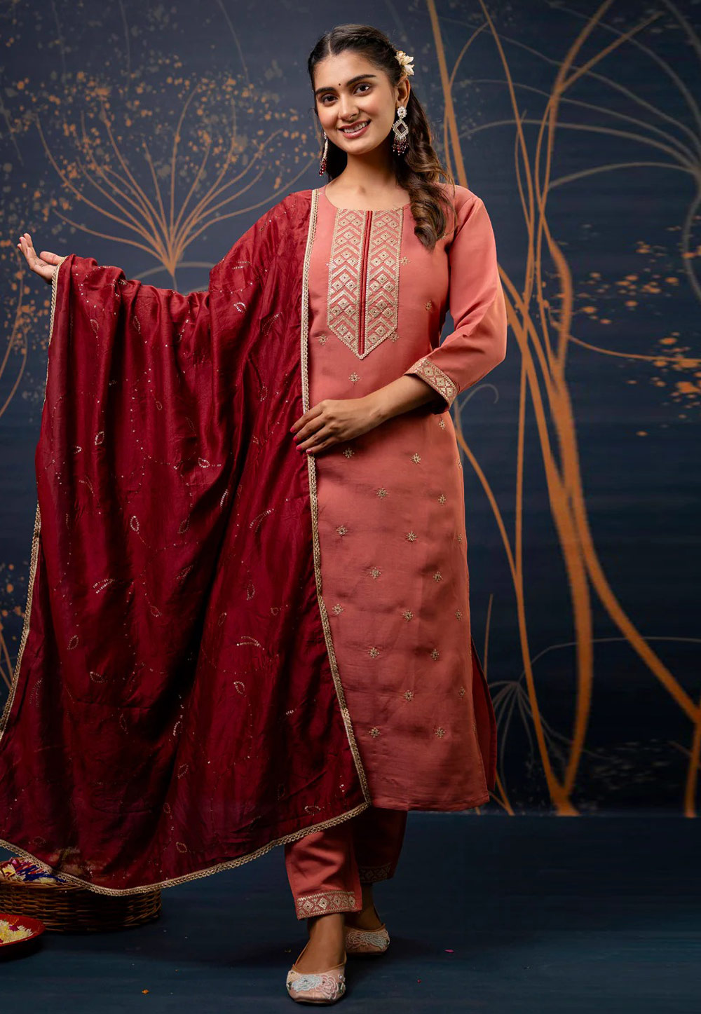 Pink Silk Readymade Pant Style Suit 309178