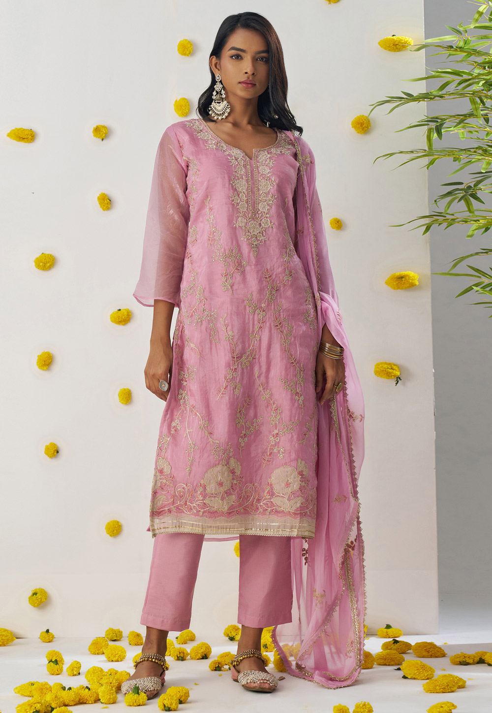 Pink Silk Readymade Pant Style Suit 309299