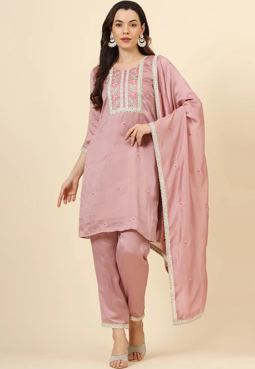 Pink Silk Readymade Pant Style Suit 294252