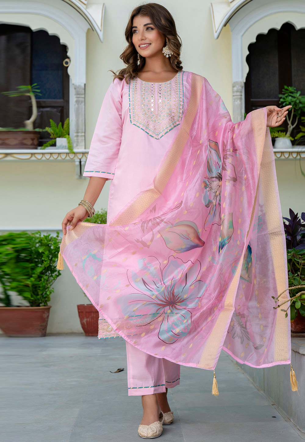 Pink Silk Readymade Pant Style Suit 309690