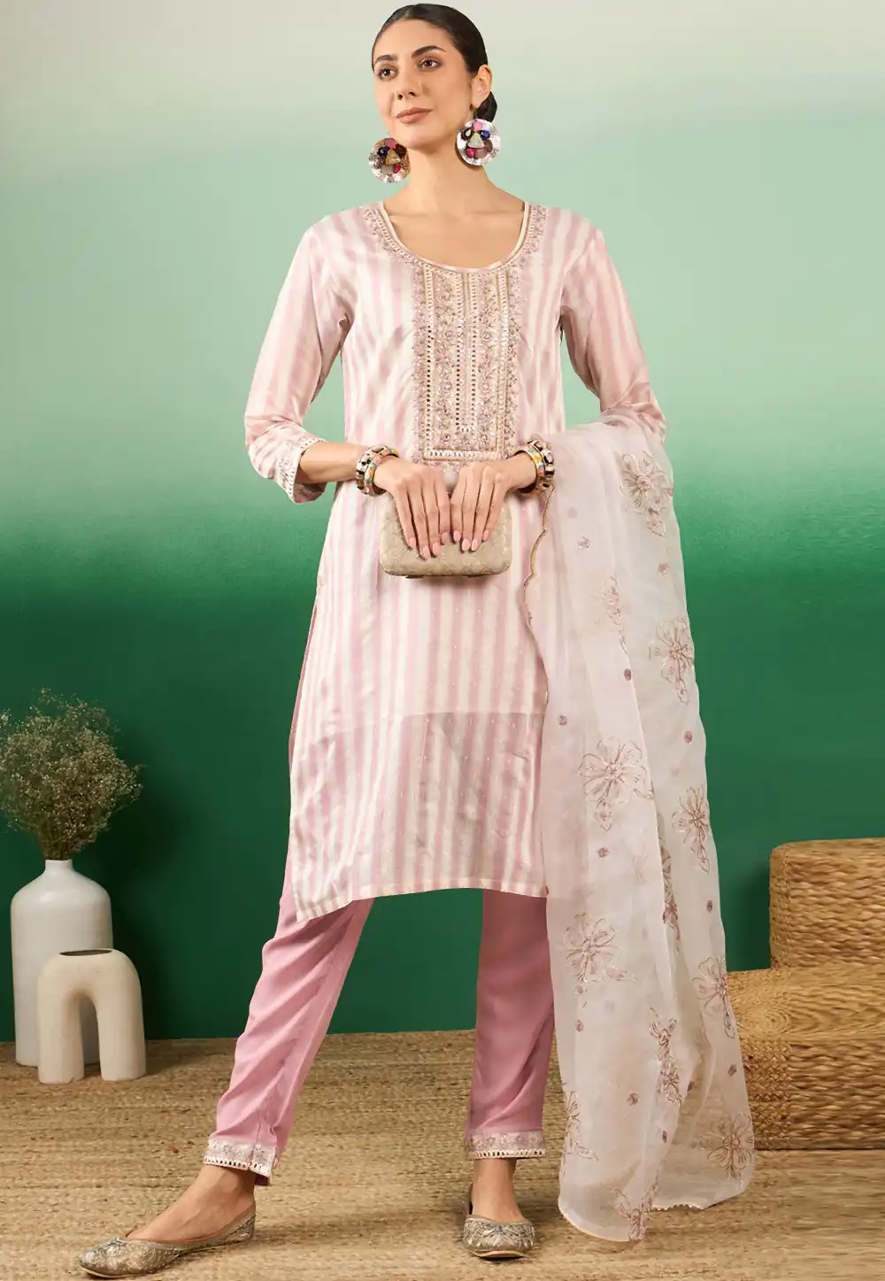 Pink Silk Readymade Pant Style Suit 289805