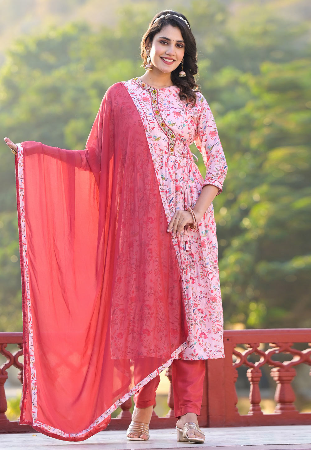 Pink Silk Readymade Pant Style Suit 280588