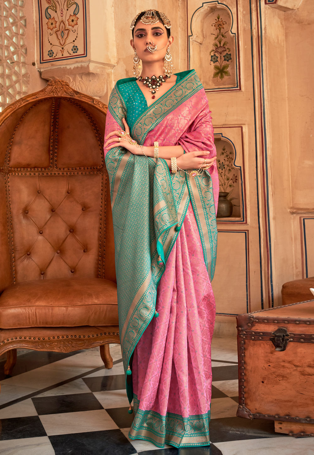 Pink Silk Saree With Blouse 279594