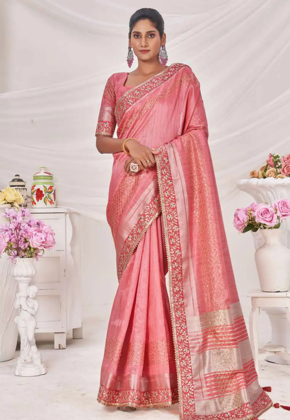 Pink Silk Saree With Blouse 301709