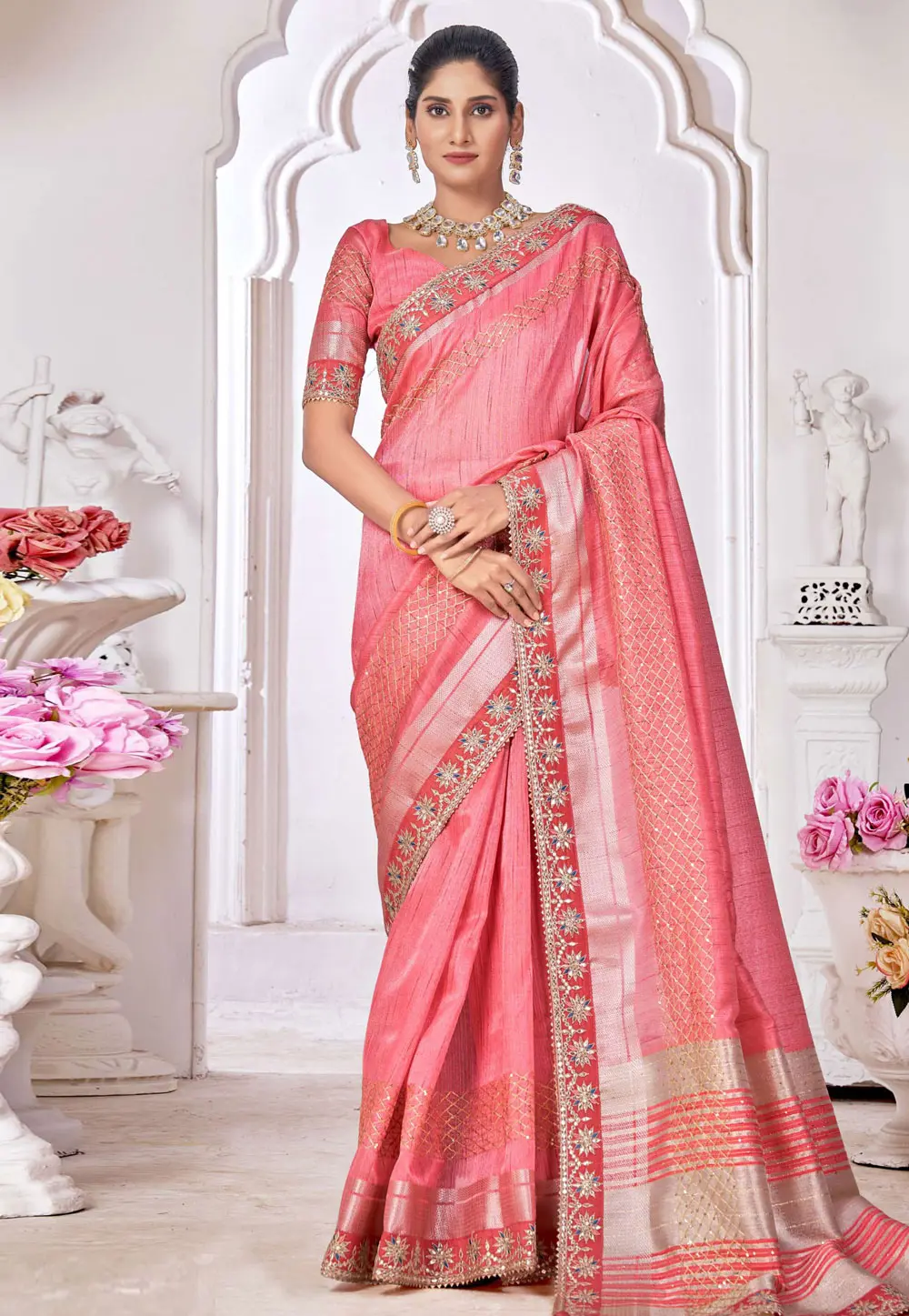 Pink Silk Saree With Blouse 301727