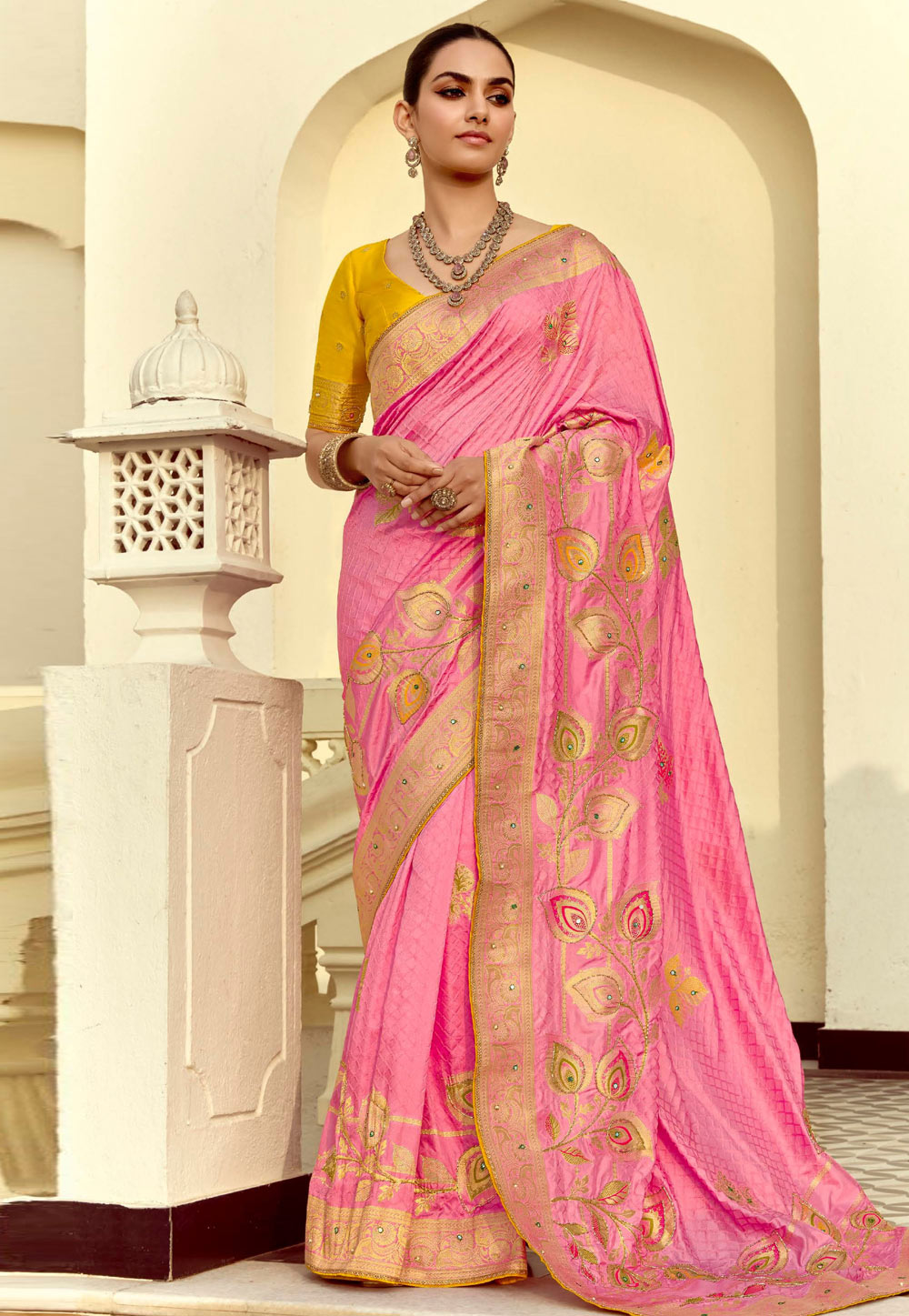 Pink Silk Saree With Blouse 309107