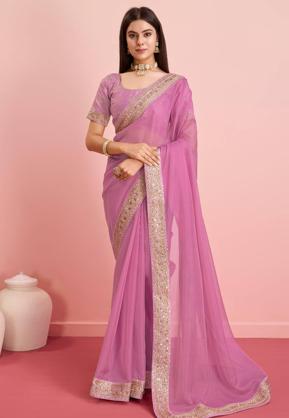 Pink Silk Saree With Blouse 286308